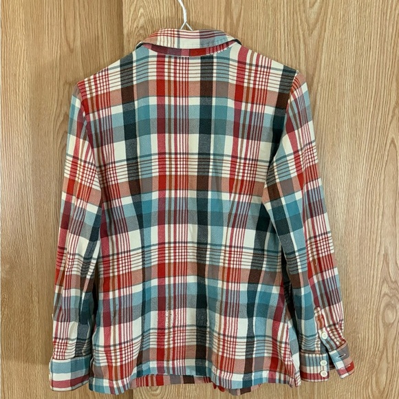 Patagonia Plaid Flannel Cream Red and Teal Button Down Shirt - Picture 3 of 5